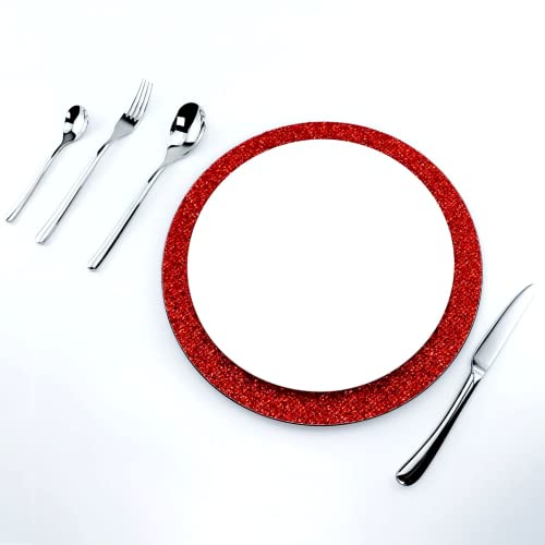 Fuxingyp Glitter Plastic Charger Plates Set Of 6 Round 13 Inch Serving Plates For Dinner Wedding Party Decoration (Red) #TOP2