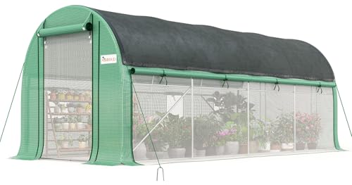 KING BIRD Premium 15x6.6x6.6FT Greenhouse for Outdoors, Large Walk-in Heavy Duty Galvanized Steel Frame, Mesh Door Screen Window Tunnel Hoop Garden Plant Winter Hot House, Side Screen Mesh, Green