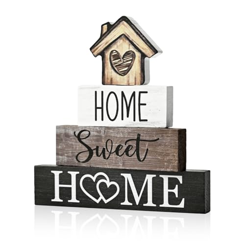 Smile 4 Pcs Farmhouse Wooden Tabletop Decor Home Tiered Tray