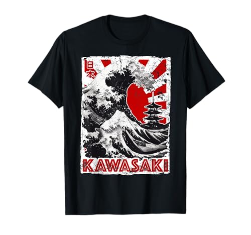 Kawasaki City Kanagawa Wave Retro Bandera Rojo-Sun Kawasaki Camiseta