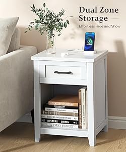 Decofy Farmhouse Nightstand with Charging Station, Pure White — photo 4 of 6