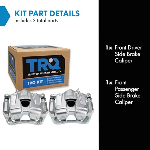 Image of TRQ Front Driver and Passenger Side Brake Caliper Set Caliper Brackets Hardware Compatible with 15-18 Jeep Renegade 16-18 Fiat 500X