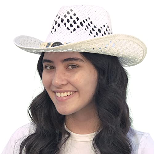Image of SILVERFEVER Straw Cowboy Hat Cowgirl Hats Men Women Sun Hat Sombreros Vagueros Classic Western Accents Sombreros