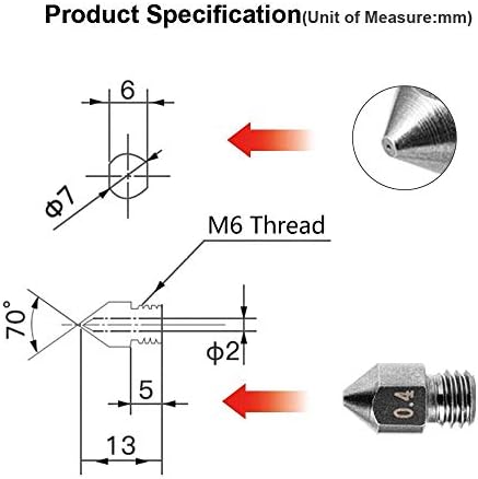 Creality 3D Hardened Steel MK8 Nozzle, New Set Hotend Extruder All Metal Nozzles 0.2 0.3 0.4 0.5 0.6mm Super Hard Strength and High Temperature for Ender Series and CR Series [5 Pcs]