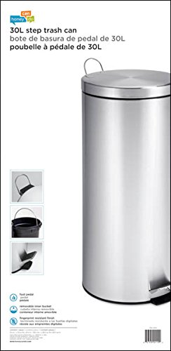 Honey-Can-Do Trs-02110 Round Stainless Steel Step Trash Can With Liner, Chrome, 30-Liter Per 8-Gallon #TOP4