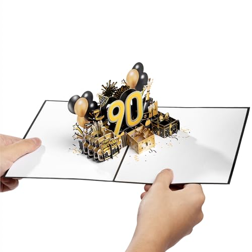 Diese-Klappkarten Tarjeta Cumpleaños 90 - Tarjeta Cumpleaños Original para 90 Años con Desplegable - Postal Felicitacion 3D con Sobre