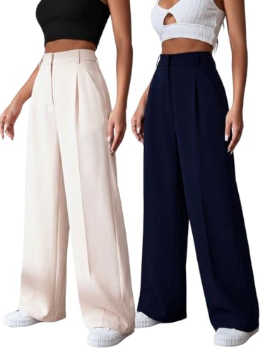 Image of GRECIILOOKS Women High Rise High Waist Trousers Flared Korean Style Formal Pants| Elegant Workwear for Office, College & Events (Available in Plus Size)