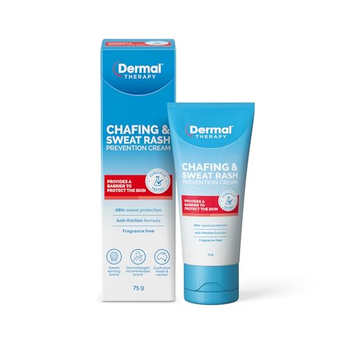 Dermal Therapy Chafing & Sweat Rash Prevention Cream - Anti-Chafing Cream for Friction & Sweat Rash Protection, Triple Action Formula to Prevent Redness and Soreness, Long-Lasting, Non-Greasy | 75g