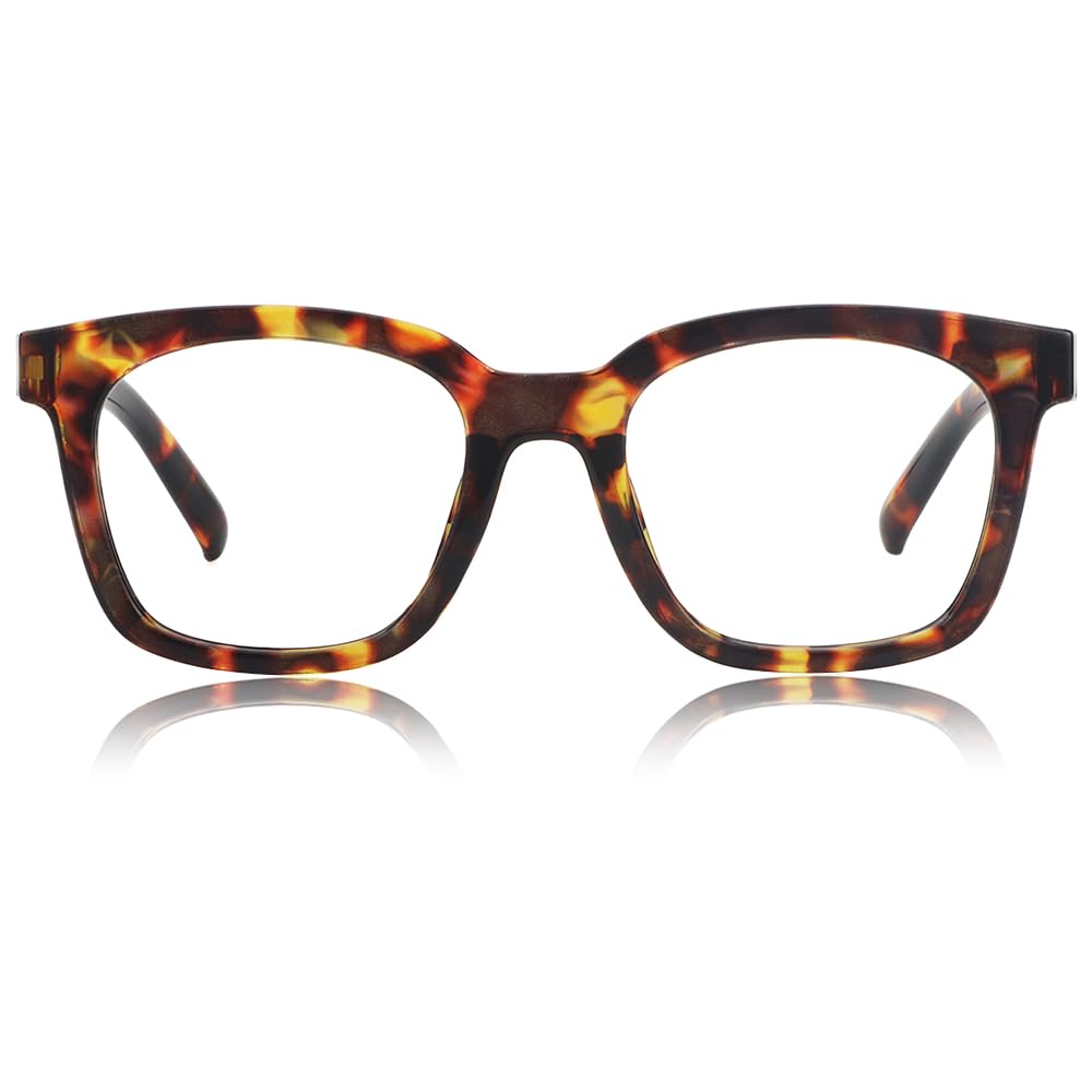 JiSoo Reading Glasses Women/Men, Oversized Ladies Readers Thick Chunky Frame with Spring Hinge