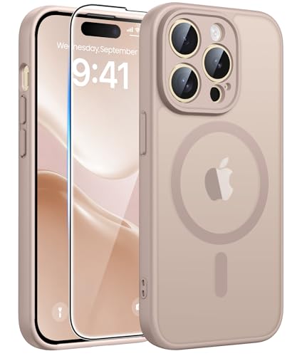 Image of FNTCASE for iPhone 14 Pro Case: [Compatible with Magsafe] Translucent Matte Cases with [Full Camera Protection] [Screen Protector] Military Grade Shockproof Protective Phone Cover - Desert Gold
