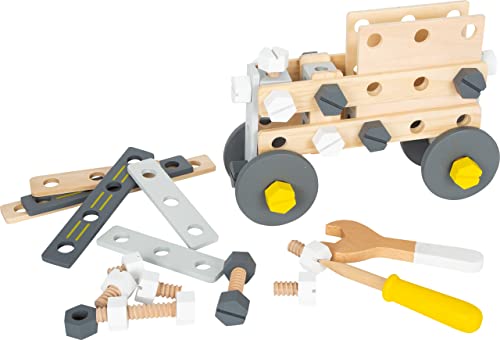 Image of Small Foot Wooden Toys- Ultimate Construction Set Includes Wooden Wrench, Drill and Screws-Premium Building Toys for Boys and Girls Ages 3+, Multi