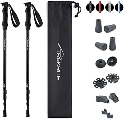 Collapsible Telescopic Walking / Hiking / Trekking Poles / Sticks - 3-Section Antishock Unisex with Accessories (2pc / set / pair) - Trekrite