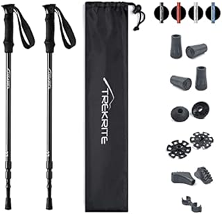 Collapsible Telescopic Walking / Hiking / Trekking Poles / Sticks - 3-Section Antishock Unisex with Accessories (2pc / set / pair) - Trekrite