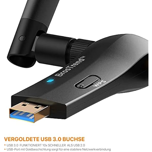 BrosTrend 1200Mbps дальний USB WiFi адаптер для настольных компьютеров, ноутбуков, Windows 11/10/8.1/8/7, 2.4GHz 300Mbps + 5GHz 867Mbps двухдиапазонный беспроводной адаптер, USB 3.0 крэдл