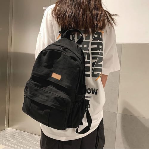 Image of FUOCO Laptop Backpack for Women Men - College School Bag with Bottle Holder for Boys Girls- Stylish Canvas Travel Backpacker for Students Office Casual Use