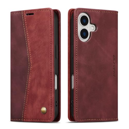 Étui Coque pour iPhone 16 Portefeuille Fentes Cartes Housse Antichoc Rouge