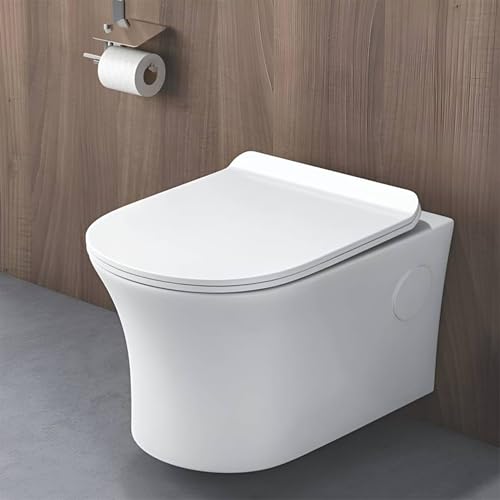 Image of WASSMIST Commode for Toilet | Wallhung Tornado Flush Rimless Bathroom Commode | with Soft Close Toilet Seat Cover | Modern Space Saving with Easy Cleaning Design