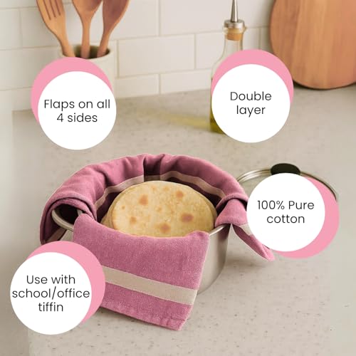 Image of Double Layer Roti Wrap /Chapati Cover - 2 PC Premium Cotton Cloth for Roti, Paratha, Phulka, Hot Case | Kitchen Chapati Cloth with Flaps | Soft & Durable Cotton Seed Fabric (Red & Blue)