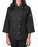 Womens ¾ Sleeve Active Chef Coat, Black with Slate Accent, M