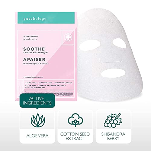 Patchology "Soothe Flashmasque Facial Sheet Mask With Aloe Vera - Men And Women Face Masks Skincare Sheet For Moisturizing And Hydrating Skin In 5 Minutes - Best Face Sheets Moisturizer (4 Count) #TOP2