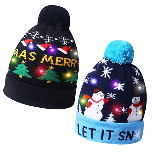 DIELIANHUA 2 Stück Weihnachtsmütze LED, Weihnachtsmütze,...
