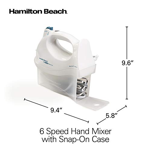 Hamilton Beach Power Deluxe 6-Speed Electric Hand Mixer With Snap-On Storage Case, Quickburst, Beaters, Whisk, Bowl Rest, White (62695V) #TOP7