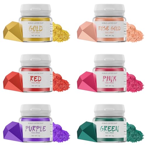 Wwtop Essbarer Glitzer 6 Farben - Glitzerpulver für Getränke, Geschmacksneutrales Lebensmittel Glitzer, Glitzerpuder für Schokolade, Kuchen, Fondant, Cocktails, Drinks, Flüssigkeiten - 3g/Flasche