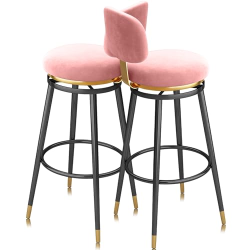 Taburetes de bar con altura de mostrador Juego de 1/2/3/4, taburetes giratorios sin brazos, silla de bar de cocina for mostrador del hogar, isla de comedor, cafetería(Pink 65cm,2 PCS Black Frame)
