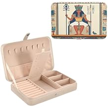 J JOYSAY Egyptian Queen Throne Beige Travel Jewelry Box Organizer Small Travel Mini Jewelry Box PU Leather Display Storage Boxes for Necklace