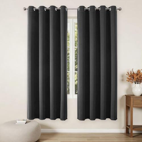 Joydeco Blackout Curtains 72 Inch Length 2 Panels Set, Thermal Insulated Long Curtains& Drapes 2 Burg, Room Darkening Grommet Drapes for Living Room Bedroom Window (Dark Grey, W52 x L72 Inch