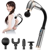 GERBAINI Massage Gun with Extension Handle, Percussion Massage Gun for Pain Relief, Deep Tissue Handheld Muscle Massager for Back, Neck, Shoulder, Legs&Whole Body - Grey