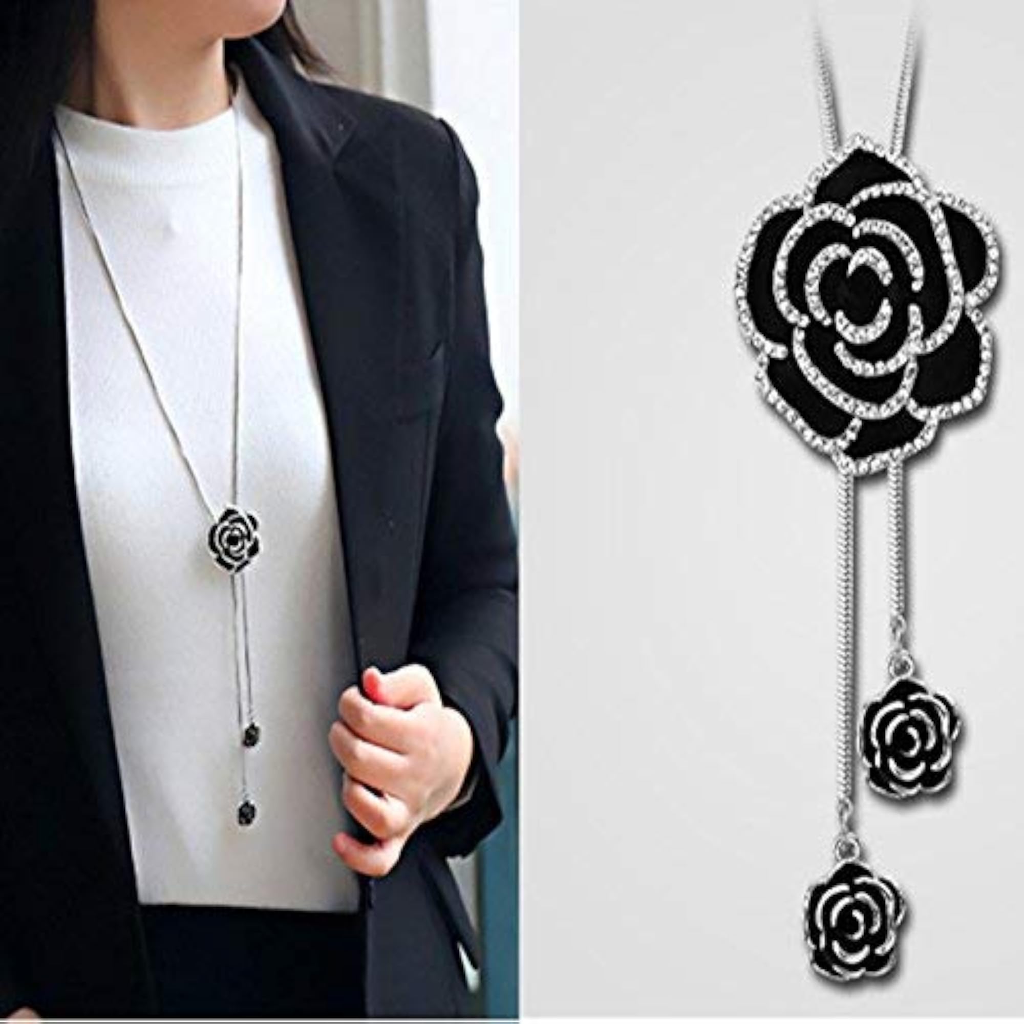 Women's Long Chain Silver Plated Pendant Necklace, Everyday Wear