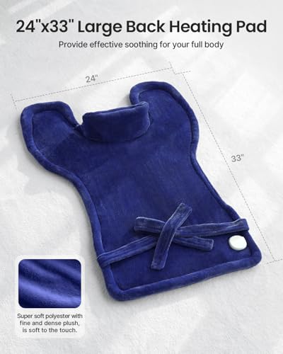 Image of RENPHO Electric Heating Pad for Back, Mothers Day Gifts & Birthday Gifts for Mom Dad Women Men, FSA Eligible & HSA Store, Neck and Shoulder Heat Pad, Fast Heating, 24 inchx33 inch, ETL Certified, Dark Blue
