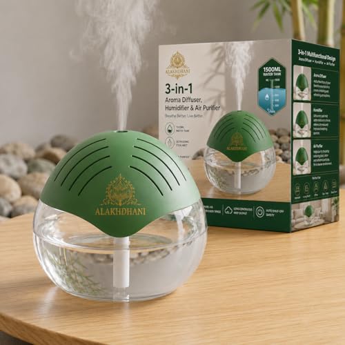 Image of 3-in-1 Aroma Diffuser, Humidifier & Air Purifier | 1500ml Essential Oil Diffuser for Aromatherapy | Ultrasonic Cool Mist Humidifier for Home, Bedroom, Office, Spa | Covers 500 Sq.Ft