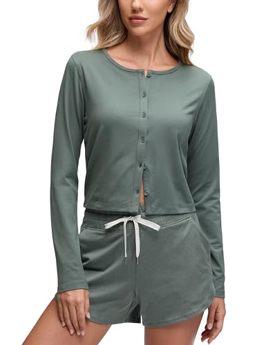 CRZ YOGA Womens Cloud Jersey Crewneck Top Grey Sage XX-Small