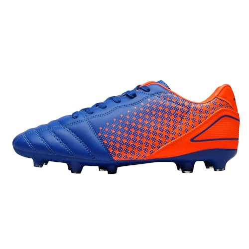 DREAM PAIRS Men's Firm Ground Soccer Shoes - Orange/Royal Blue, size 8W angle 2