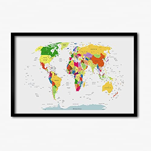 Tableau peinture décoratif Tulup 60x40 avec cadre en bois moderne et affiche mappemonde