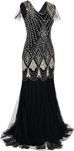 Image of 869A - Plus Size 1920s Vintage Fringed Gatsby Sequin Dimand Tassels Flapper Party Cocktail Dress with Accessories