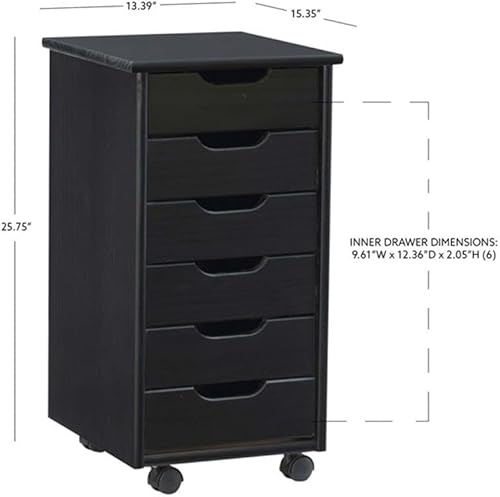 Miniatura 3 de Linon Callie - Armario de almacenamiento de madera con seis cajones, multiusos, color negro