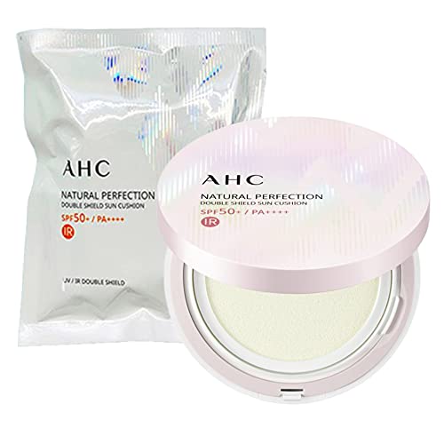 AHC Natural Perfection Double Shield Sun Cushion SPF 50+ PA++++ 25g / 0.88 oz. + refill 25g / 0.88 oz. UV IR Block