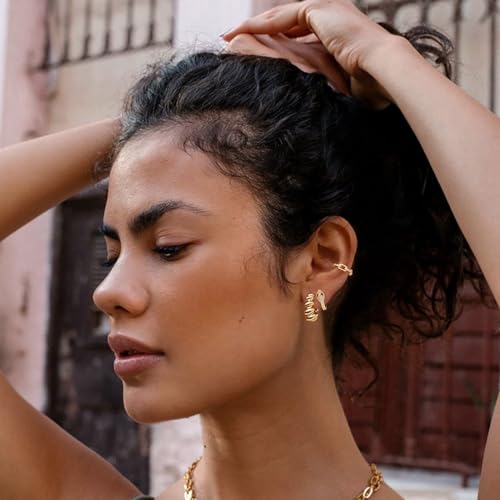 MYEARS Women Earrings Gold Huggie Hoop Ear Stud Cuff 14K Small Simple Hypoallergenic Everyday Jewelry2