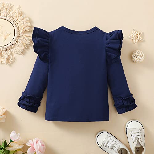 Toddler Girls Solid Color T-Shirt Kids Blouse Plain Ruffle Sleeve Top Baby Girl Cotton Casual Clothes3