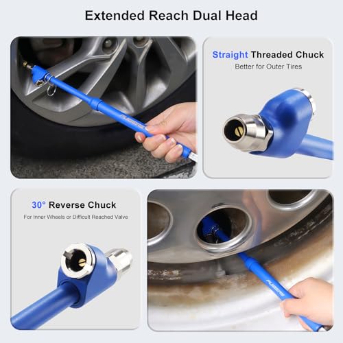 Image of 12 Pack Heavy Duty Truck Tire Pressure Gauges, Dual-Head Tire Gauges for Tire Pressure 10-150 PSI /10 BAR, with 4 Valve Caps for Trucks, RVs, Cars, and Motorcycles