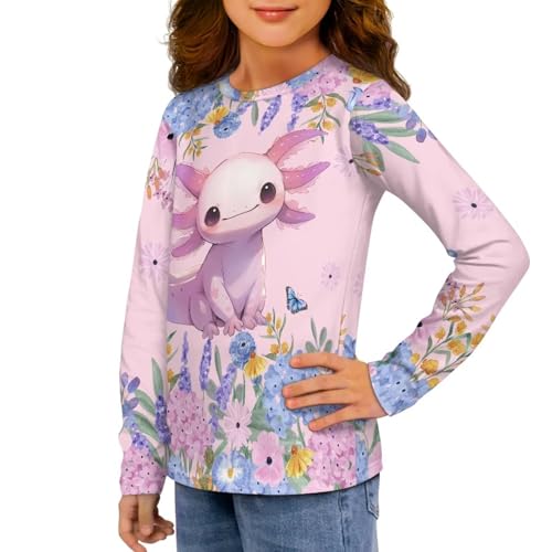 Girls Long Sleeve Shirts with Crewneck Casual Pullover Tops Lightweight 3-16 Y3