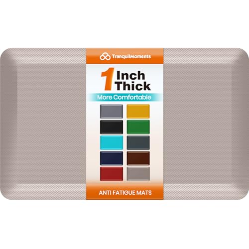 Image of Kitchen Mats for Floor, 1 Inch Extra-Thick Kitchen Rugs, Non-Slip & Waterproof Standing Desk Mat, Comfort Anti Fatigue Mats for Kitchen Floor, Home, Sink, Office (20 inch X 32 inch, Khaki)