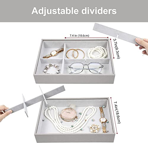 Ailvy Jewelry Tray, 6 Grids Stackable Jewelry Organizer Trays High Capacity Earring Organizer, Jewelry Drawer Organizer Storage For Earrings Necklaces Bracelets Rings, Grey #TOP1