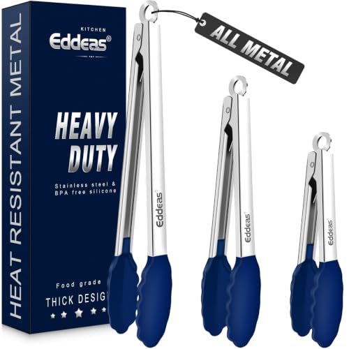 Image of Tongs For Cooking - Silicone Metal Kitchen Tong 7 inch 9 inch & 12 inch Blue