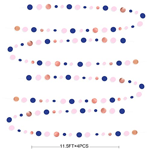 46Ft Navy Blue Blush Circle Dot Garland Royal Blue Pink Rose Gold Hanging Paper Polka Dot Streamer For Gender Reveal Baby Shower Birthday Engagement Wedding Bridal Shower Anniversary Party Decorations #TOP1