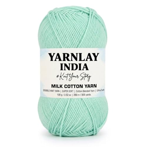 Image of Yarnlay 3 Ply Soft Milk Cotton Yarn for Crochet Knitting, Amigurumi, Punch Needle .DIY Crafts, Summer Wear,Flowers Toys & Cushion Covers 100g (250m) (Shade 17: Cyan Green)