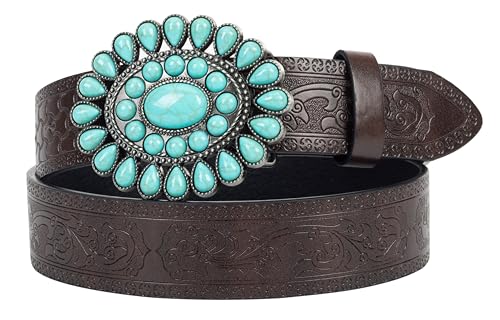 Image of Western-Leather-Belts-Women Vintage Waist-Belts with Hollow Out Flower